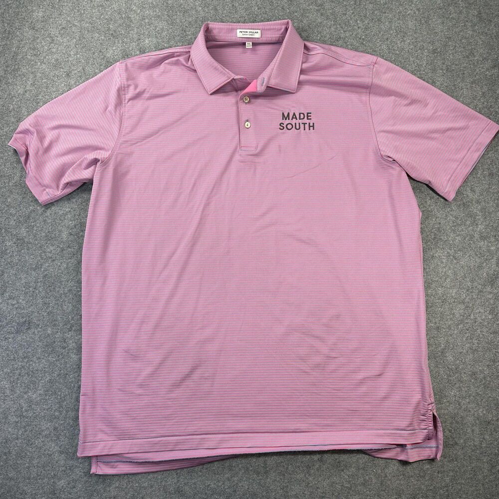 Peter Millar Polo Shirt Mens 2XL Pink Stripe Made South Golf Summer Comfort